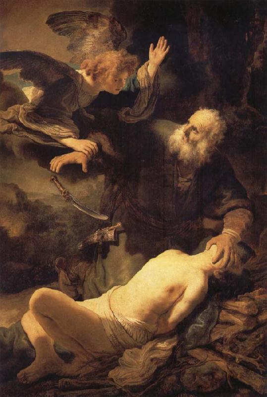 REMBRANDT Harmenszoon van Rijn The Angel stopping Abraham from sacrificing Isaac to God oil painting image